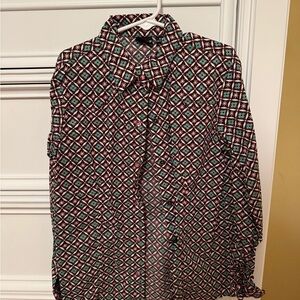 Cruel Girl Black and Green Button Down Shirt with Geometric Pattern